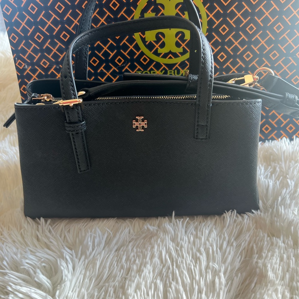 Tory Burch Black Satchel with Gold Accents